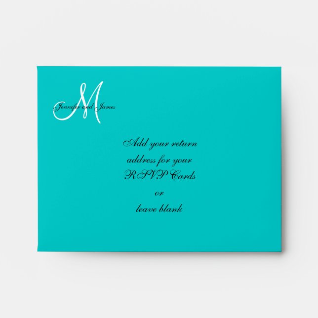 Aqua White Monogram Wedding RSVP Envelope (Front)