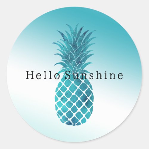 Aqua White Ombre Pineapple Classic Round Sticker