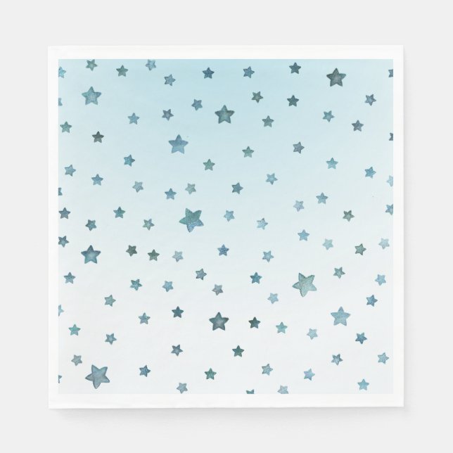 Aqua White Ombre Stars Napkins (Front)
