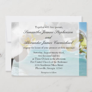 Aqua/White Orchid Beach Wedding Invitation