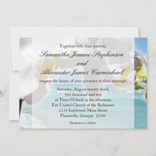 Aqua/White Orchid Beach Wedding Invitation