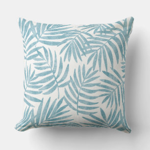Aqua & White Palm Leaf Throw Pillow
