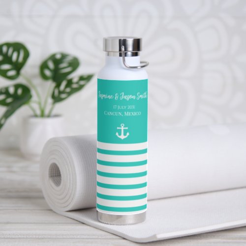 Aqua White Personalized Destination Wedding Favor Water Bottle