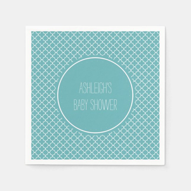 Aqua White Quatrefoil Baby Shower Napkins (Front)