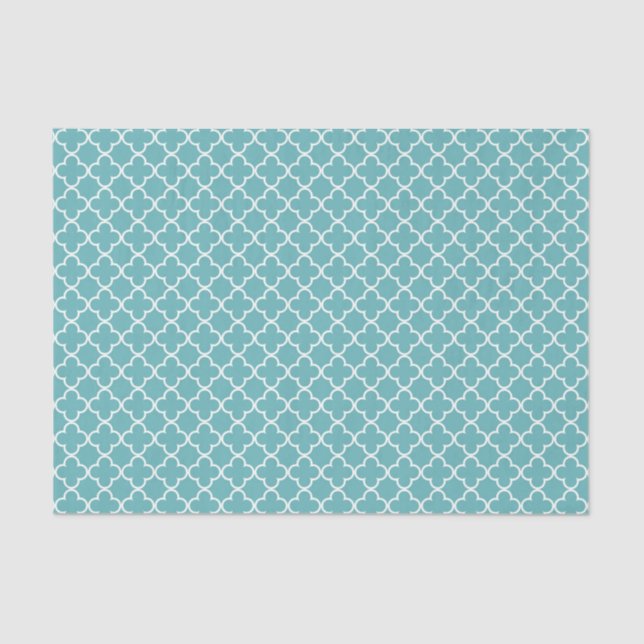 Aqua White Quatrefoil Tissue Paper (Front)