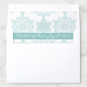 Aqua White Snowflakes Peace Joy Love Christmas Envelope Liner
