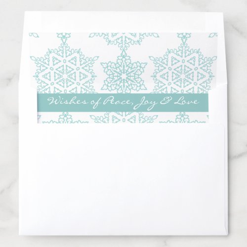 Aqua White Snowflakes Peace Joy Love Christmas Envelope Liner