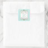 Aqua, White Stripes Gold Scrolls Wedding Favor Square Sticker (Bag)