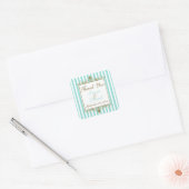 Aqua, White Stripes Gold Scrolls Wedding Favor Square Sticker (Envelope)