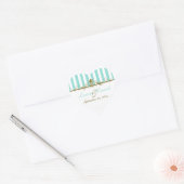 Aqua, White Stripes Gold Scrolls Wedding Sticker (Envelope)