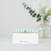 Aqua, White Stripes with Gold Scrolls Placecard (Standing Front)
