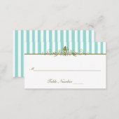 Aqua, White Stripes with Gold Scrolls Placecard (Front/Back)