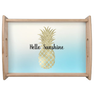 Aqua White Tie Dye Gold Pineapple Serving Tray