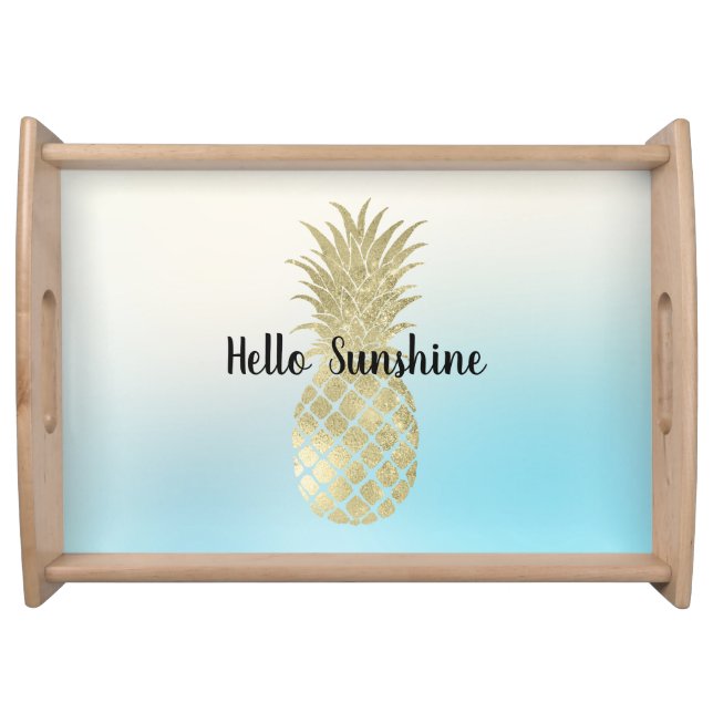 Aqua White Tie Dye Gold Pineapple Serving Tray (Front)