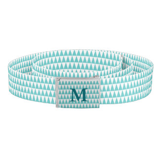Aqua White Triangle Pattern Monogrammed Belt