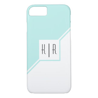 Aqua, white triangles, monogram modern geometric iPhone 8/7 case