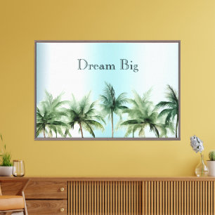 Aqua White Tropical Palm Trees Canvas Print