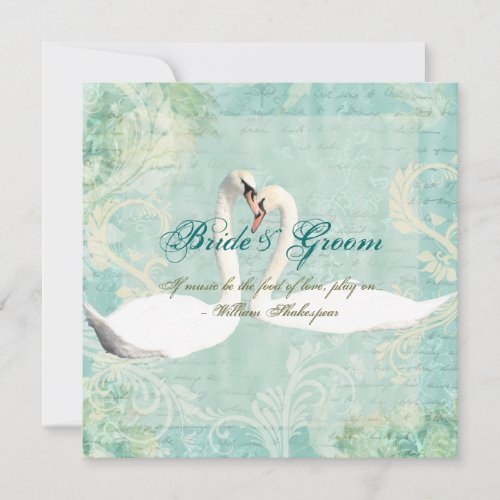 Aqua white vintage engagement bird invitation