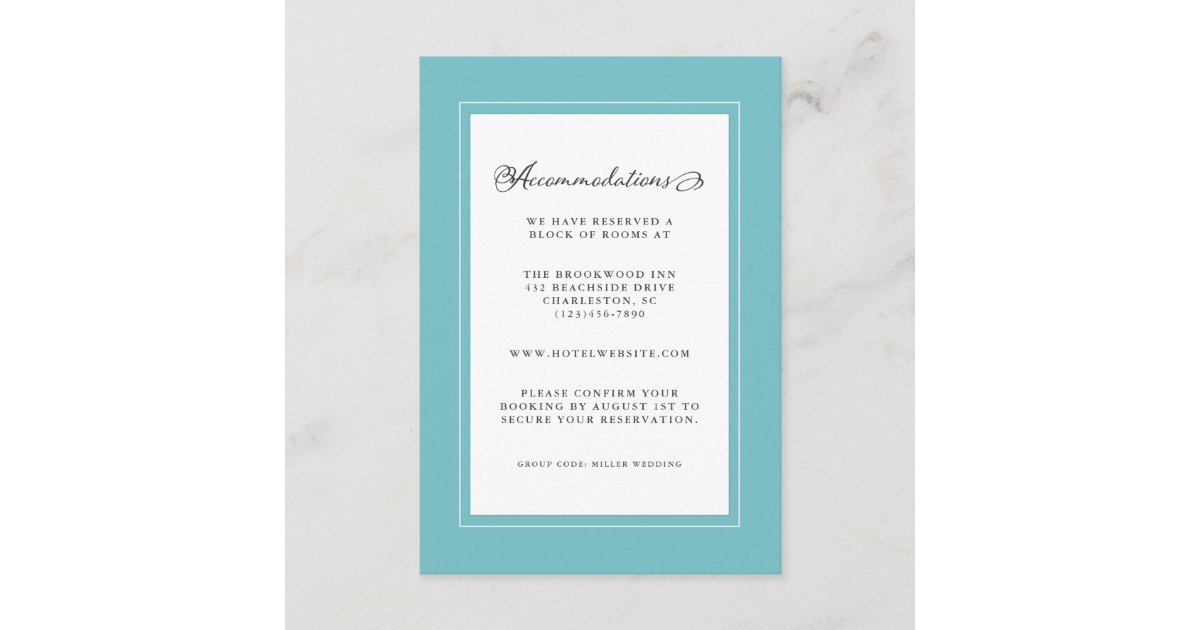 Aqua & White Wedding Detail Modern Chic Borders Enclosure Card | Zazzle