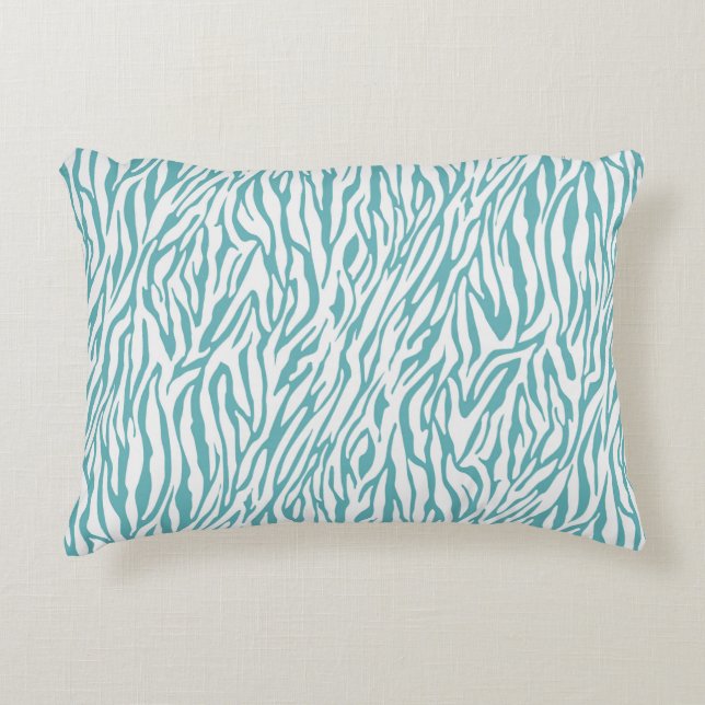 Aqua White Zebra Print Accent Pillow (Front)