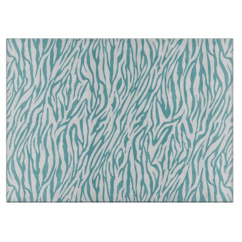 Aqua White Zebra Print Cutting Board