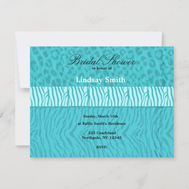 Aqua Wild Animal Print Bridal Shower Invitation (Front)