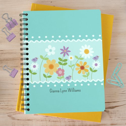 Aqua Wildflower Garden Monogrammed Notebook