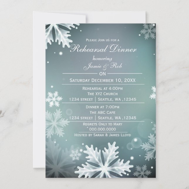 Aqua Winter Rehearsal Dinner invite (Front)