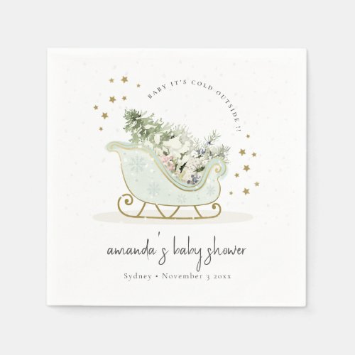 Aqua Winter Sleigh Its Cold Outside Baby Shower Napkins
