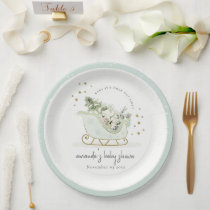 Aqua Winter Sleigh Its Cold Outside Baby Shower Paper Plates