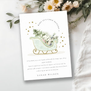 Aqua Winter Sleigh Its Cold Outside Baby Shower Thank You Card