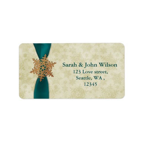 aqua winter wedding snowflake return address label