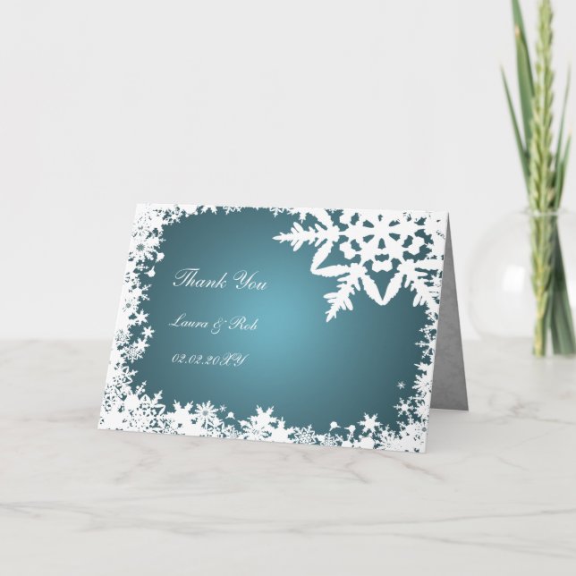 aqua winter wedding Thank You Card (Front)