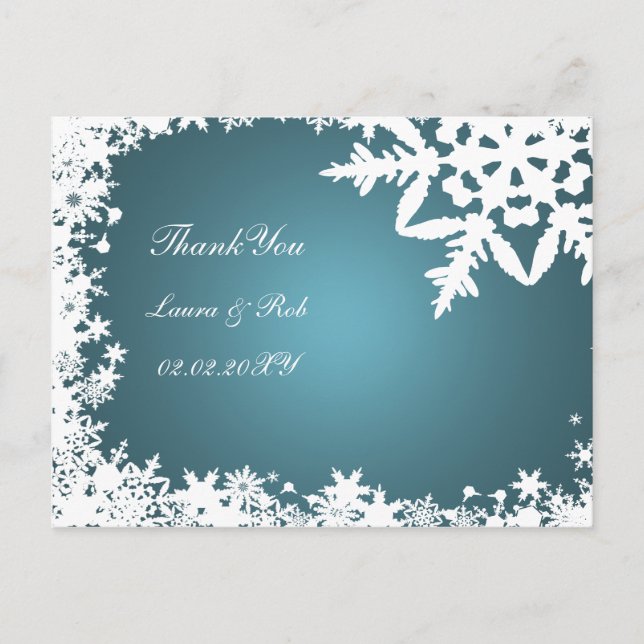 aqua winter wedding Thank You Postcard (Front)