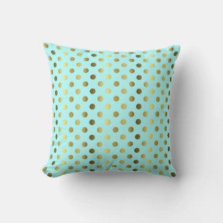 Aqua with Gold Polka Dot Decorator Accent Pillow