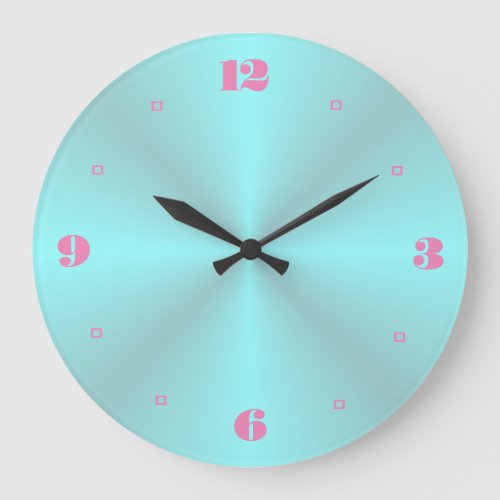 Aqua with Pink Numerals Plain Kitchen Clocks