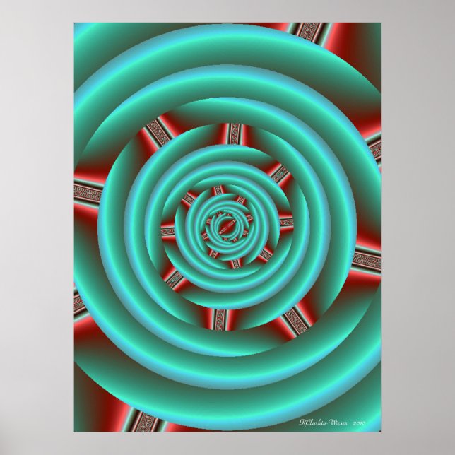 Aqua with Red Prongs Spiral Poster (Front)