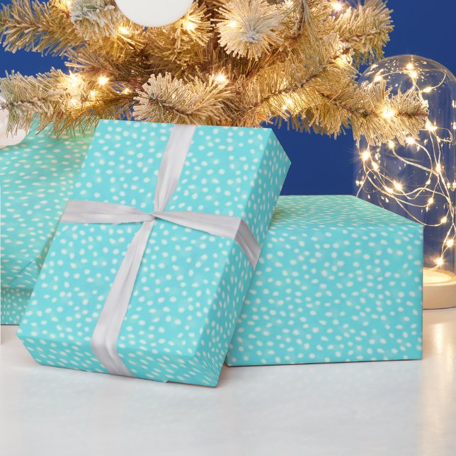 Aqua with Snow-like Polka Dots Wrapping Paper (Holidays)