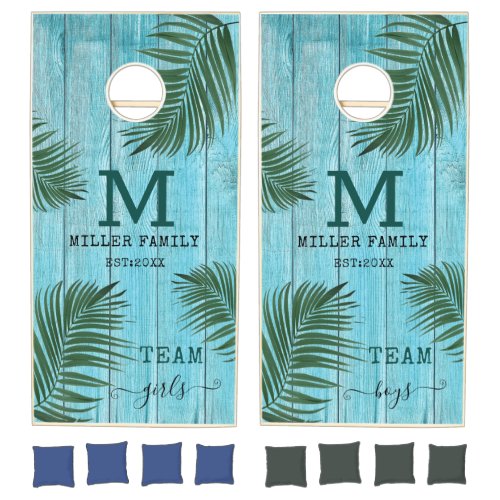 Aqua Wood Beach House Team Boys Girls Monogrammed Cornhole Set