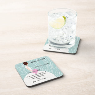 Aqua Wood Grain Pattern Bridesmaid Coasters