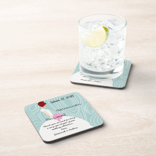 Aqua WoodGrain Pattern Red Head Bridesmaid Coaster