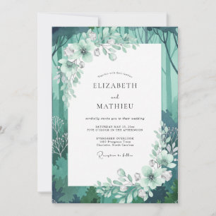 Aqua Woodland Leaf Wedding Invitation