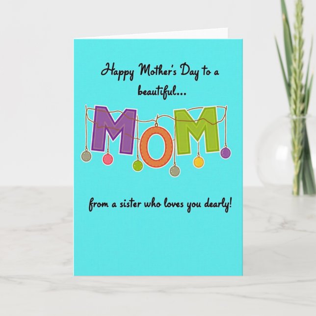 Aqua Woven Mom Mothers Day Card (Front)