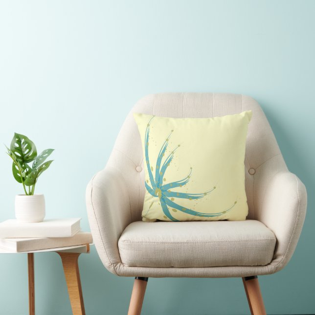 Aqua Yellow and Chartreuse  Modern Floral Pillow (Chair)
