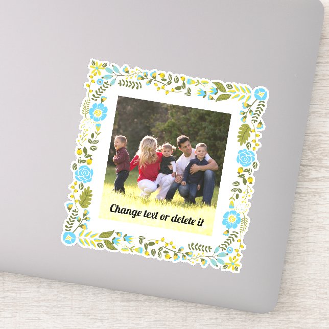 Aqua, yellow and green floral frame with photo sticker (Detail)