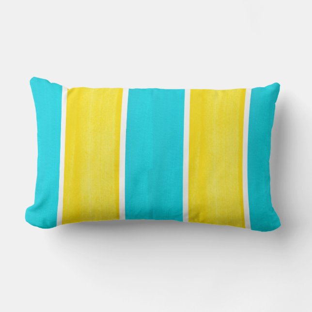 Aqua Yellow Cabana Stripes Throw Pillow (Front)