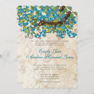 Aqua Yellow Cherry Blossom Tea Stain Invitations