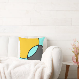 Aqua Yellow Gray Black Circles  Throw Pillow