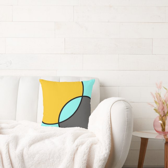 Aqua Yellow Gray Black Circles  Throw Pillow (Couch)