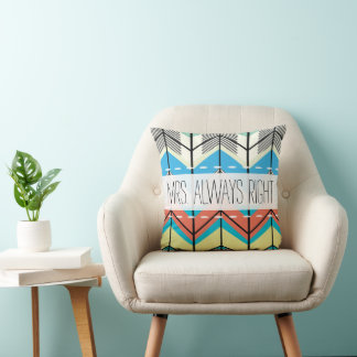 Aqua Yellow Gray Off White Arrow Herringbone Throw Pillow